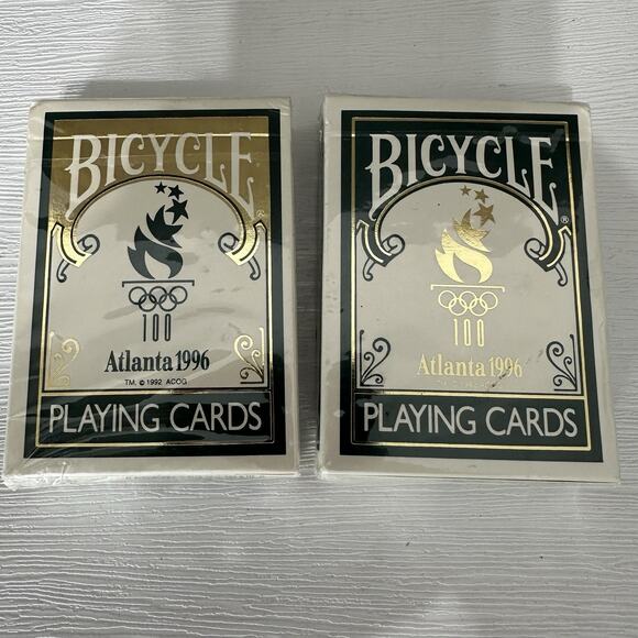 Bicycle Playing Cards Atlanta 1996 Olympics 100th Anniversary Green Gold Decks - Picture 1 of 8